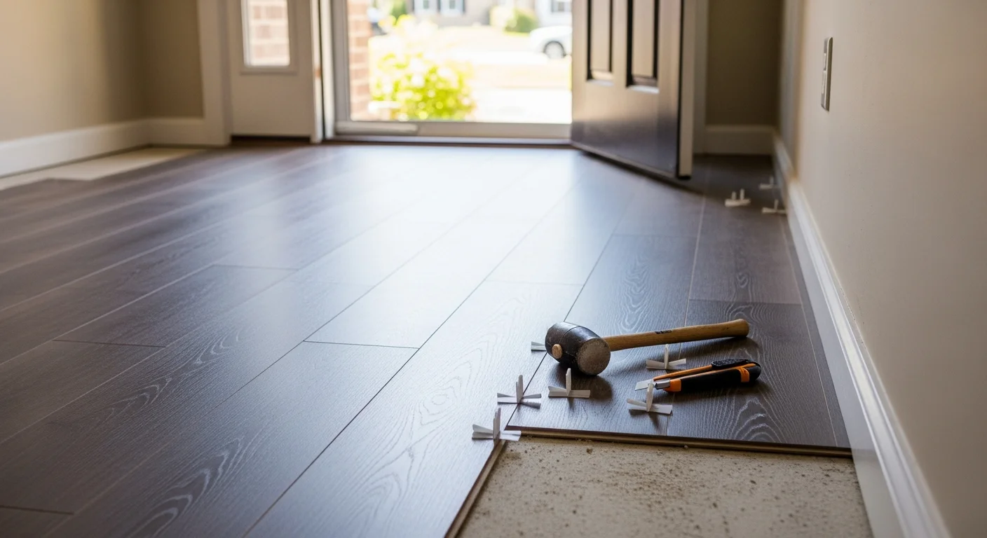 New flooring installation in kitchen or bathroom