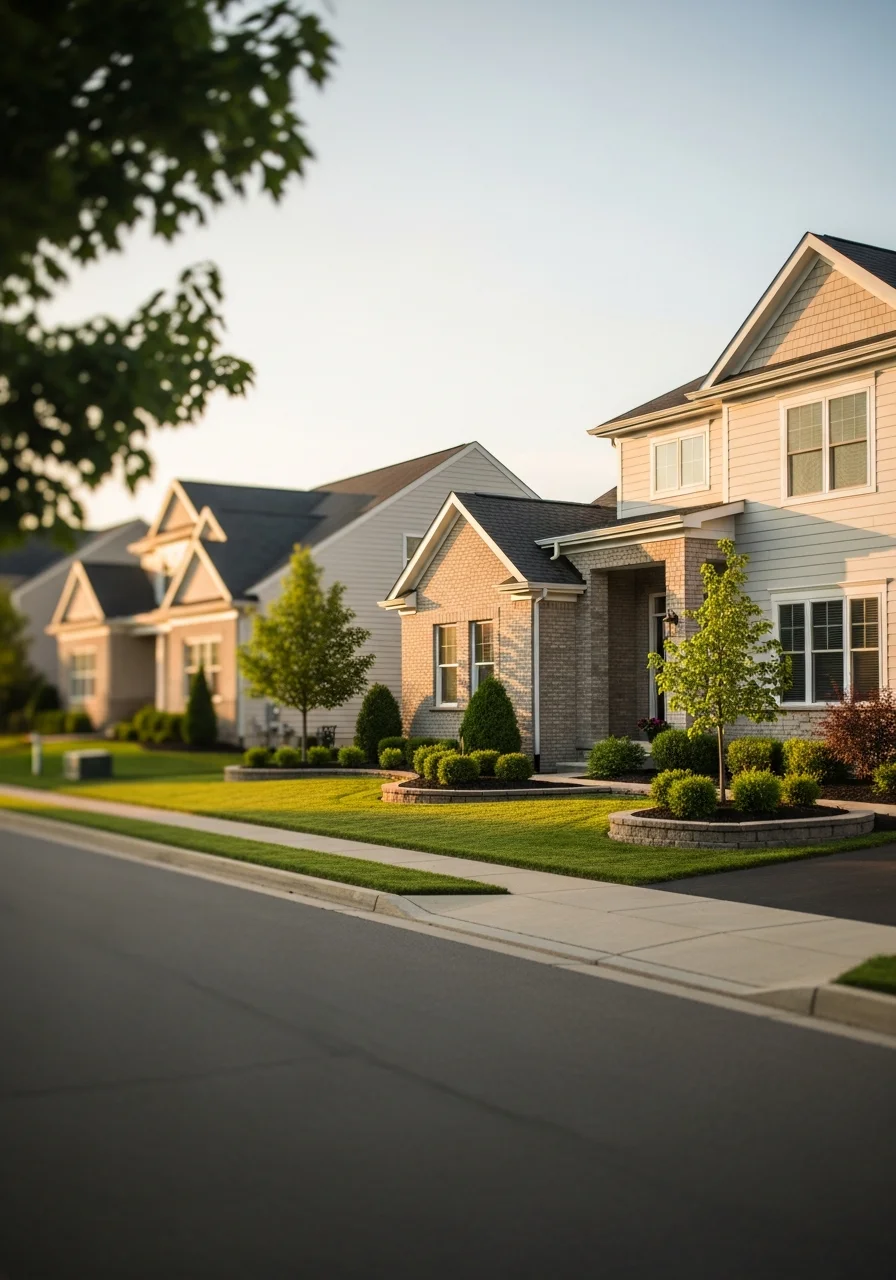 Exterior view of an Avon home with modern finishes and quality landscaping.