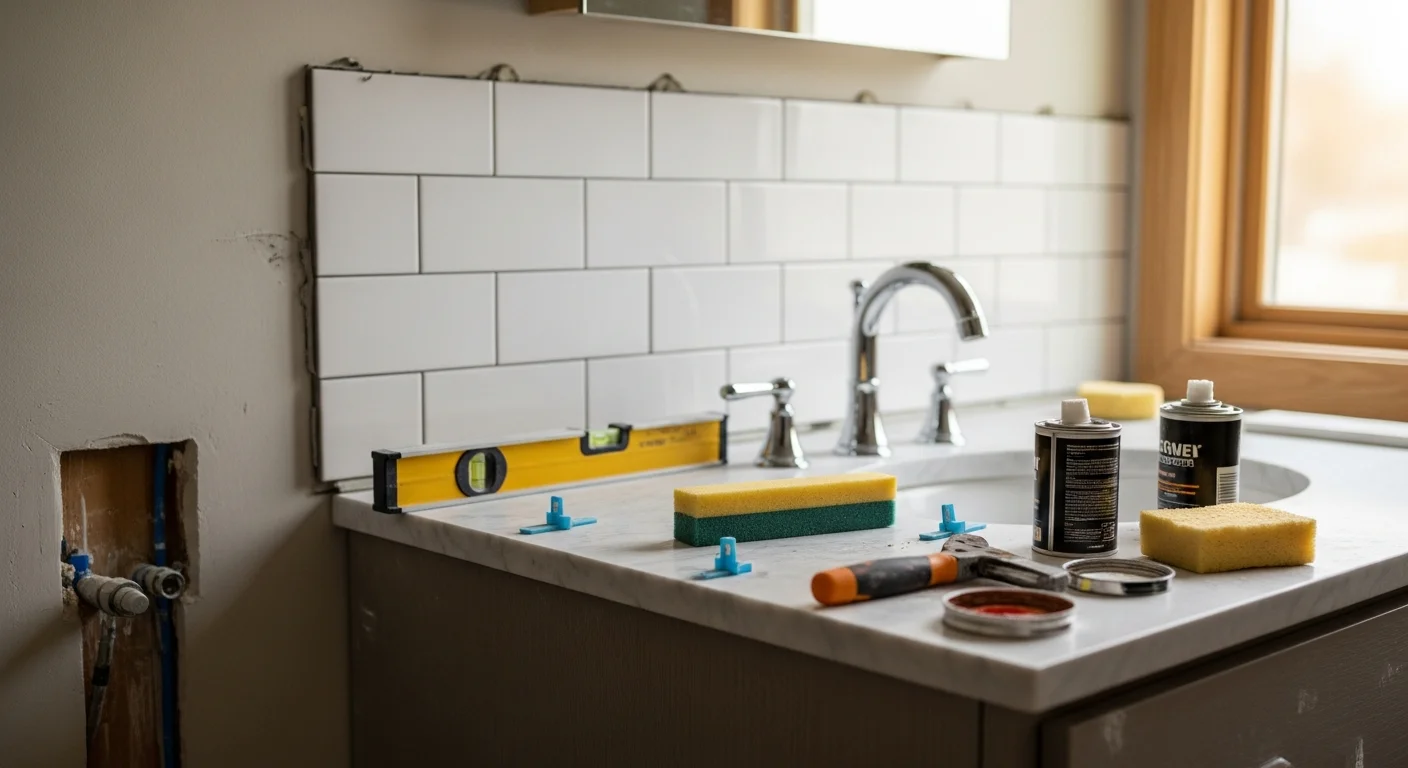 Remodeled bathroom in a Rocky River, OH home featuring updated tile work, a new vanity, and recessed lighting. The finished space reflects a full gut renovation completed by Knox Construction for a mid-century single-family home.